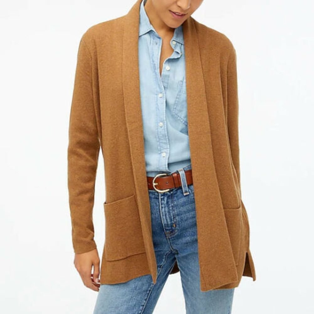 J. Crew Factory Camel Brown Open-Front Cardigan
